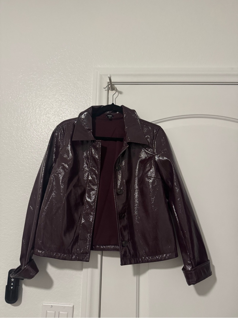 Express Patent Leather Jacket in Deep Plum